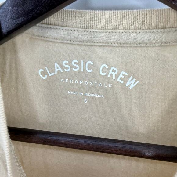 Aeropostale Classic Crew Embroidered Tee Womens Small Tan Pink Casual Fall Top - Picture 3 of 4